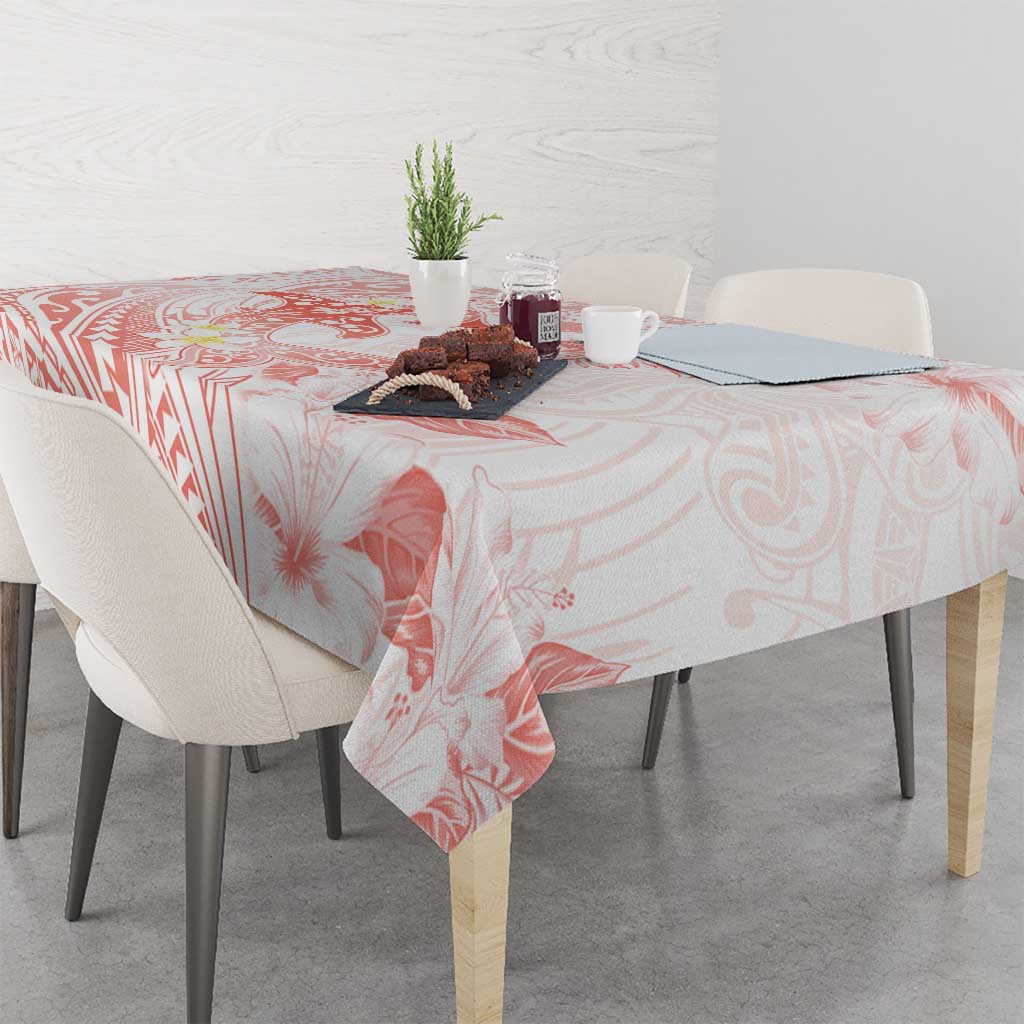 Polynesia Hammerhead Shark Tablecloth Tropical Flowers Tribal Pattern Peach