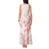 Polynesia Hammerhead Shark Tank Maxi Dress Tropical Flowers Tribal Pattern Peach