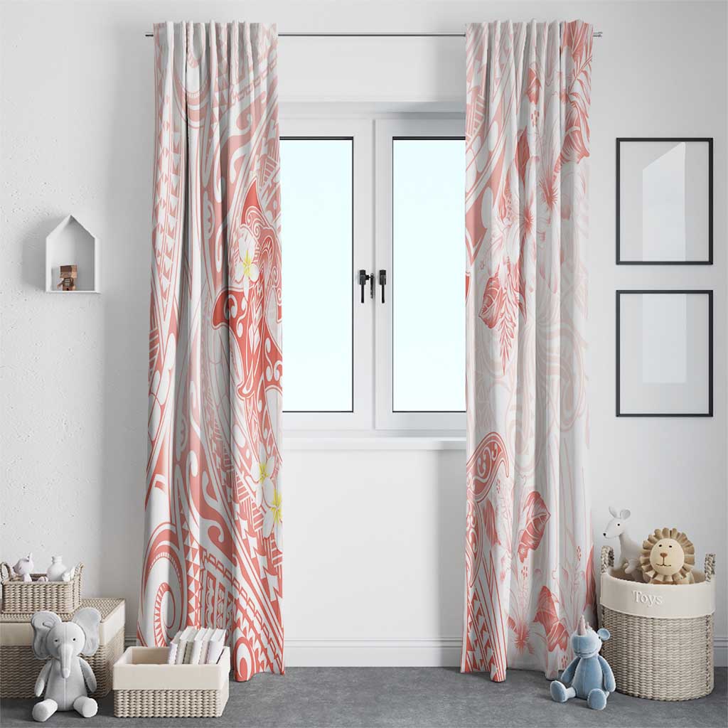 Polynesia Hammerhead Shark Window Curtain Tropical Flowers Tribal Pattern Peach