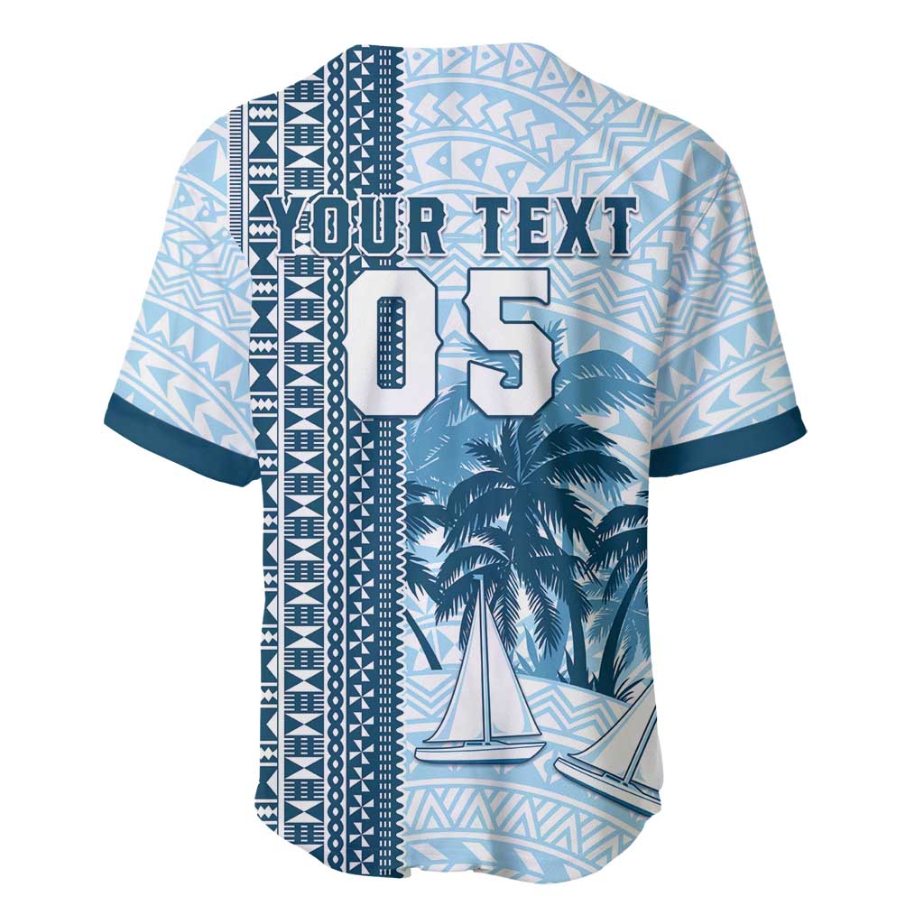 Custom Fiji Regatta Baseball Jersey Palm Tree Tapa Pattern - Polynesian Pride