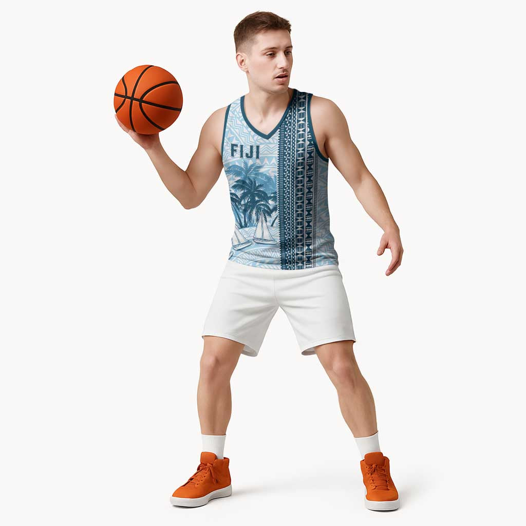 Custom Fiji Regatta Basketball Jersey Palm Tree Tapa Pattern - Polynesian Pride