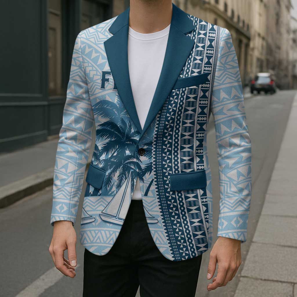 Custom Fiji Regatta Blazer Palm Tree Tapa Pattern - Polynesian Pride