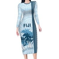 Custom Fiji Regatta Family Matching Long Sleeve Bodycon Dress and Hawaiian Shirt Palm Tree Tapa Pattern - Polynesian Pride