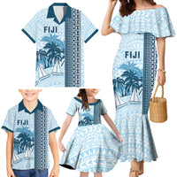 Custom Fiji Regatta Family Matching Mermaid Dress and Hawaiian Shirt Palm Tree Tapa Pattern - Polynesian Pride
