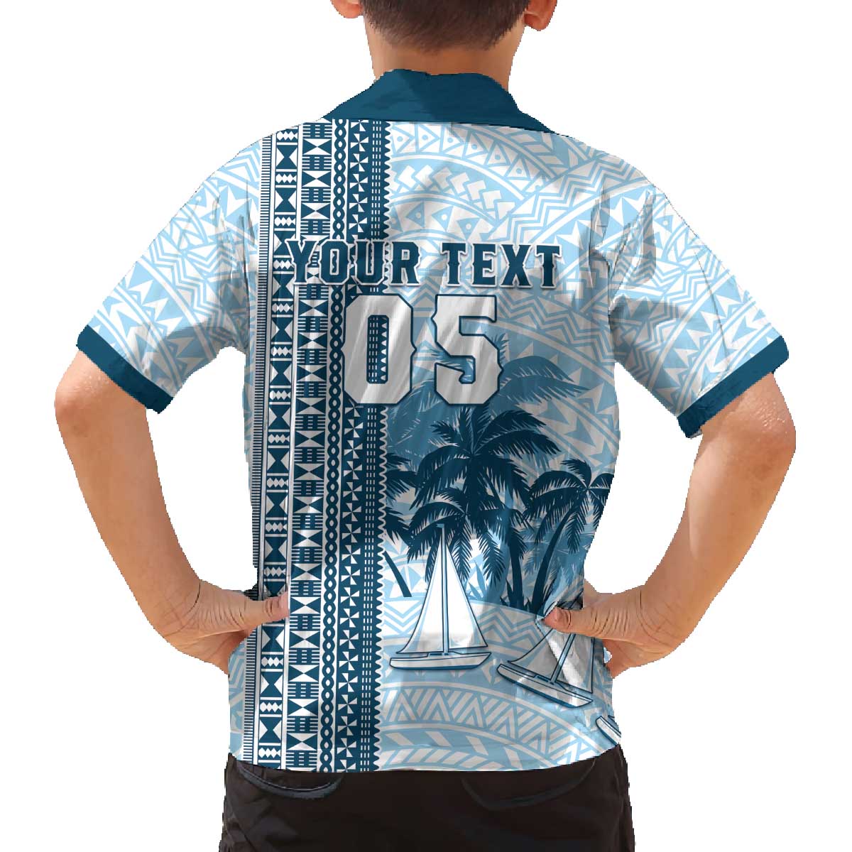 Custom Fiji Regatta Family Matching Off The Shoulder Long Sleeve Dress and Hawaiian Shirt Palm Tree Tapa Pattern - Polynesian Pride