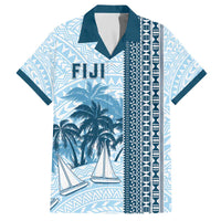 Custom Fiji Regatta Family Matching Off The Shoulder Long Sleeve Dress and Hawaiian Shirt Palm Tree Tapa Pattern - Polynesian Pride