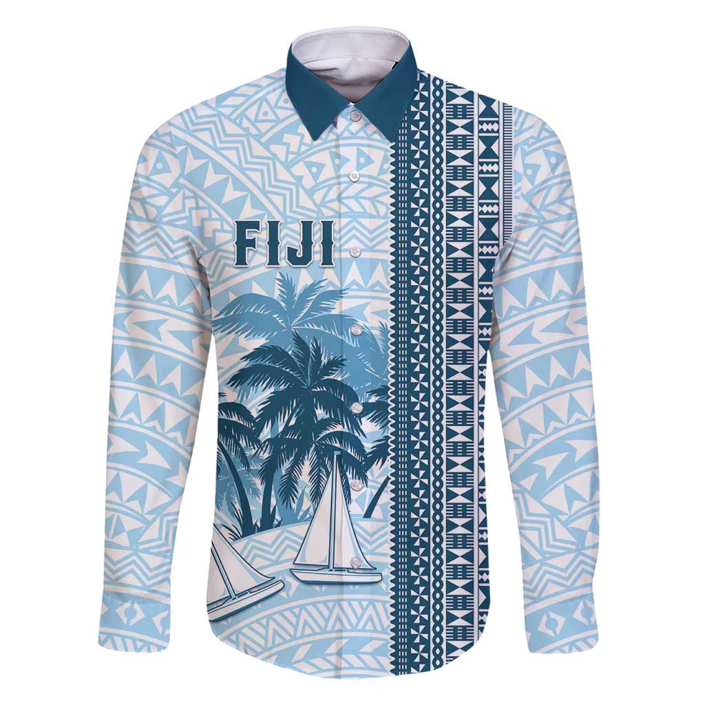 Custom Fiji Regatta Family Matching Off Shoulder Short Dress and Hawaiian Shirt Palm Tree Tapa Pattern - Polynesian Pride