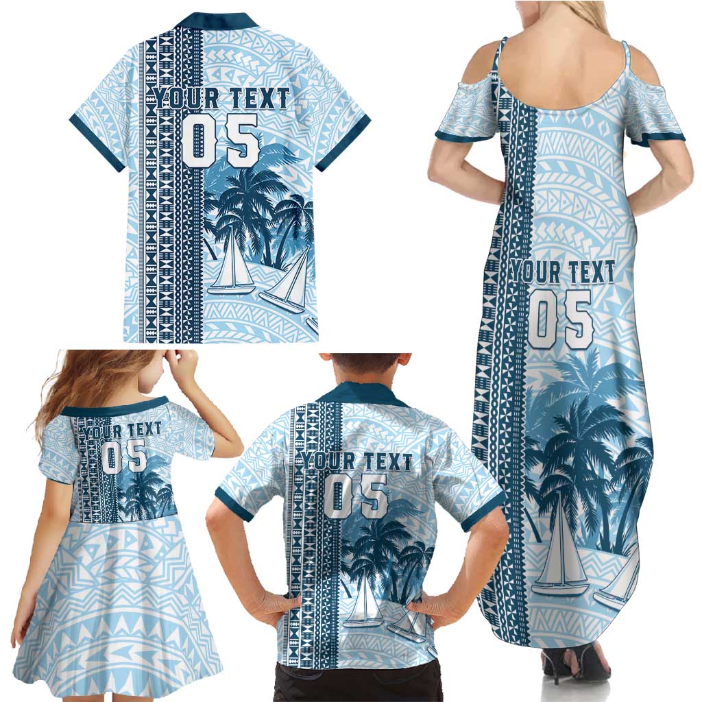 Custom Fiji Regatta Family Matching Summer Maxi Dress and Hawaiian Shirt Palm Tree Tapa Pattern - Polynesian Pride