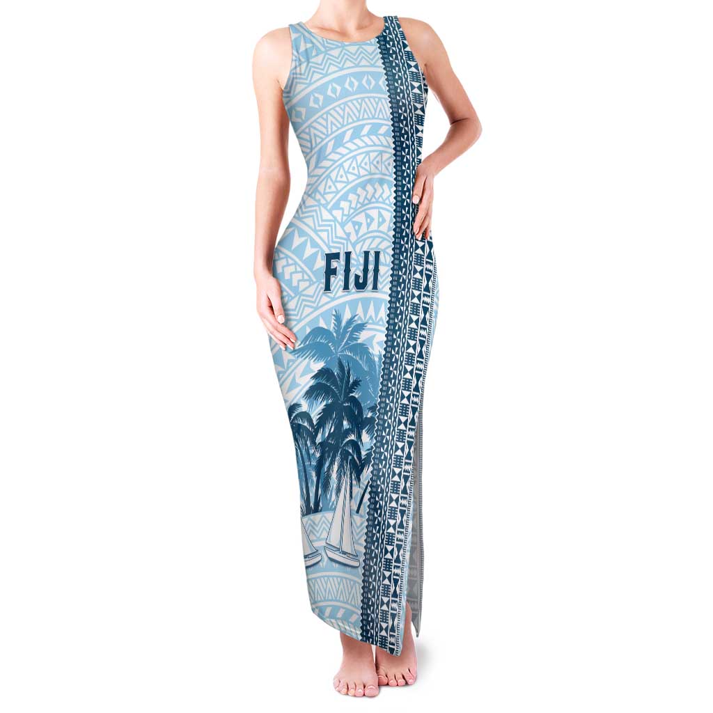 Custom Fiji Regatta Family Matching Tank Maxi Dress and Hawaiian Shirt Palm Tree Tapa Pattern - Polynesian Pride