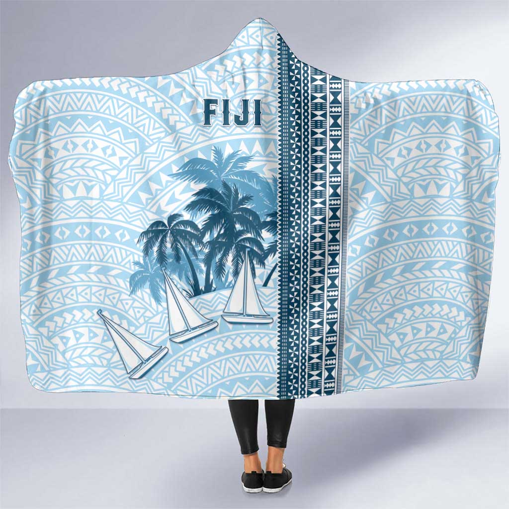 Fiji Regatta Hooded Blanket Palm Tree Tapa Pattern LT05 One Size Blue - Polynesian Pride