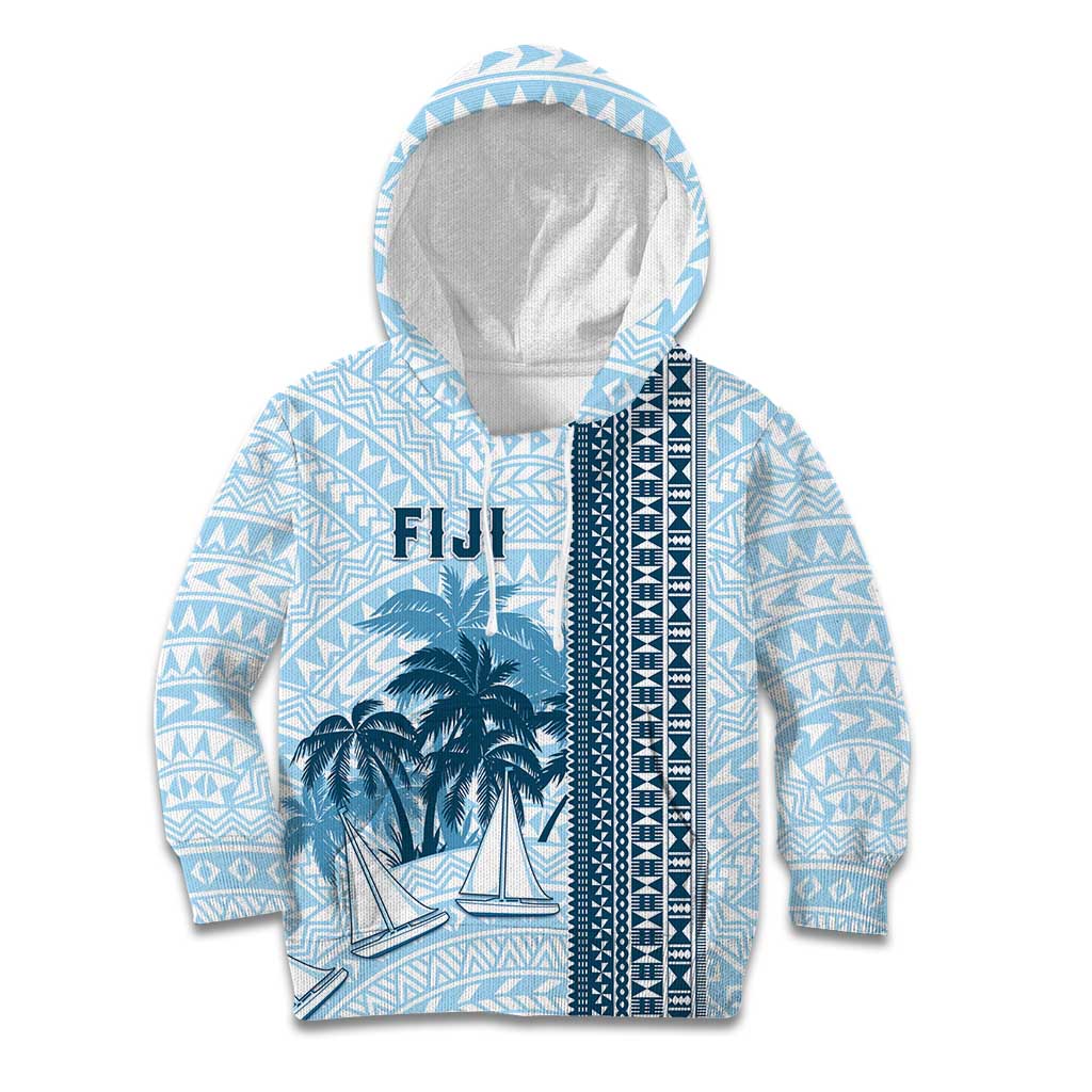 Custom Fiji Regatta Kid Hoodie Palm Tree Tapa Pattern - Polynesian Pride