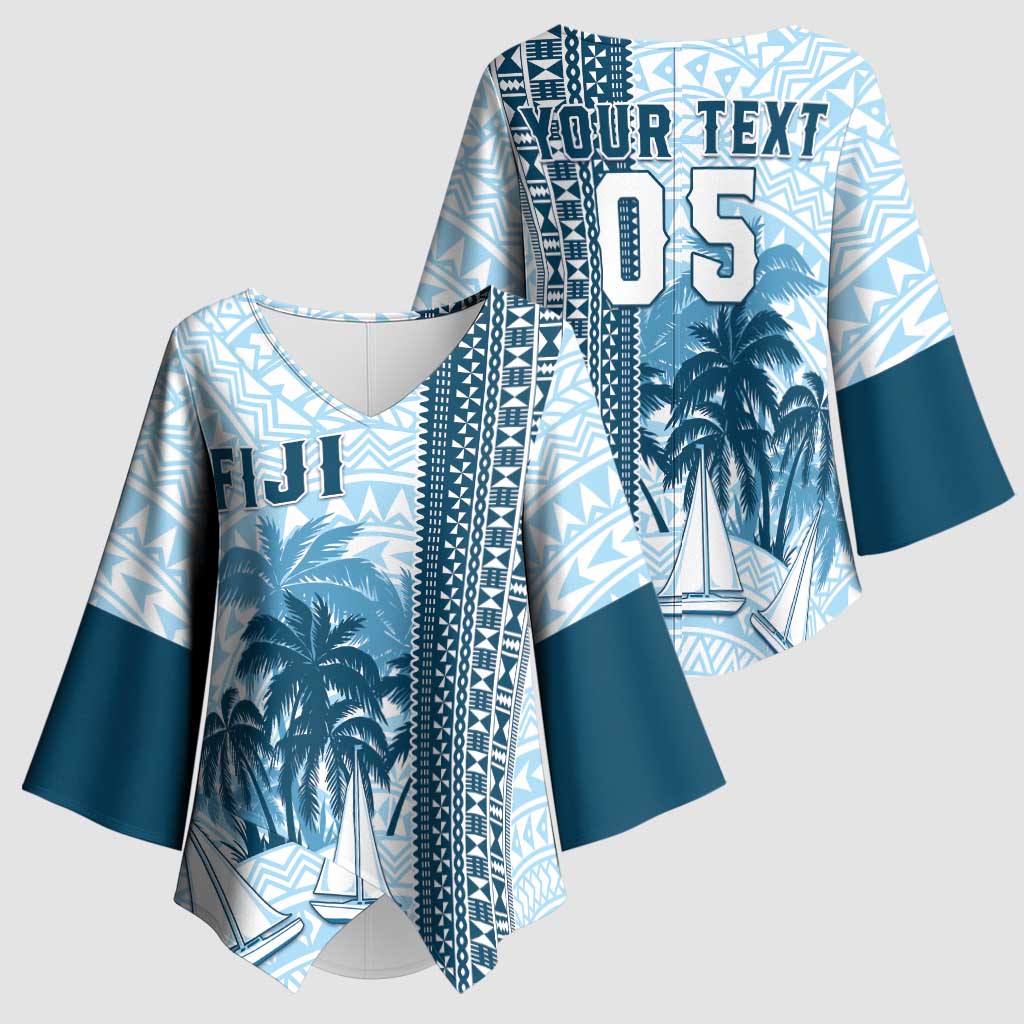 Custom Fiji Regatta Kimono Sleeve Blouse Palm Tree Tapa Pattern - Polynesian Pride