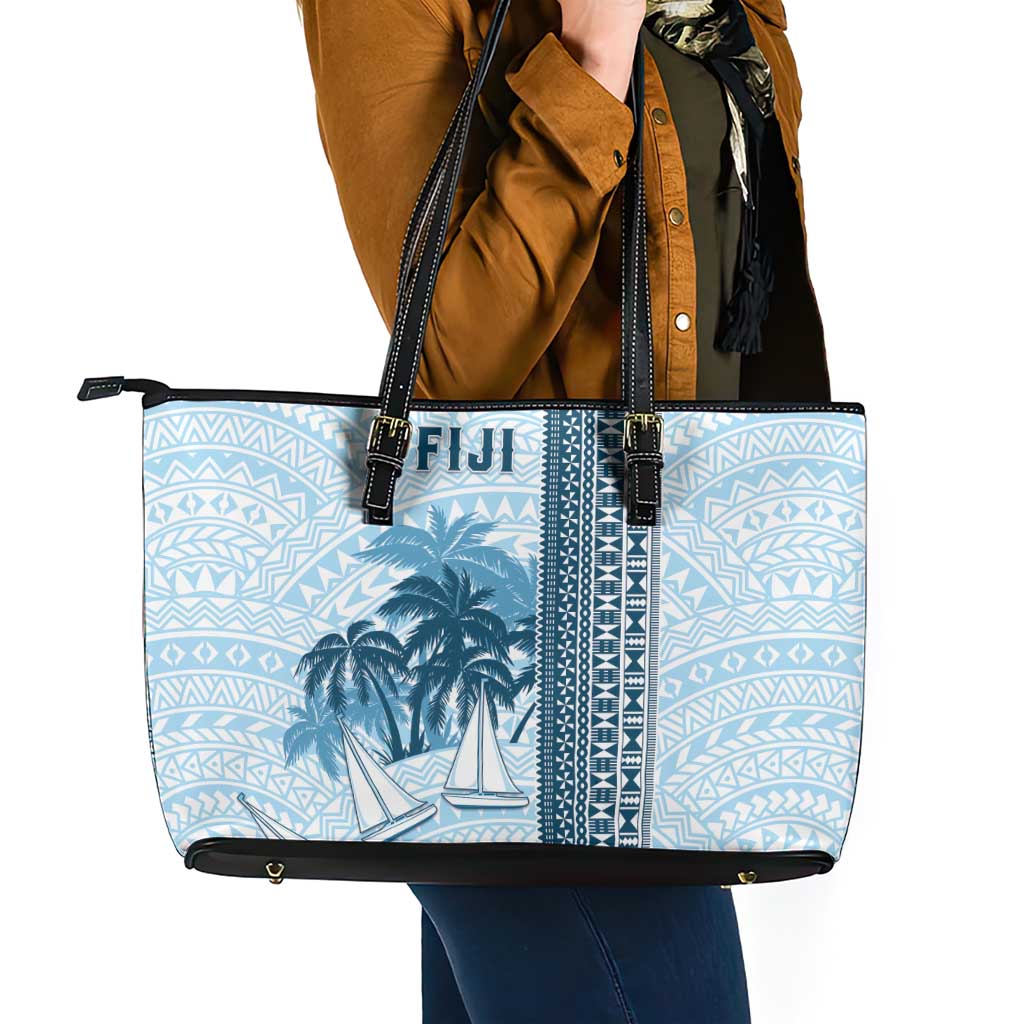 Fiji Regatta Leather Tote Bag Palm Tree Tapa Pattern - Polynesian Pride