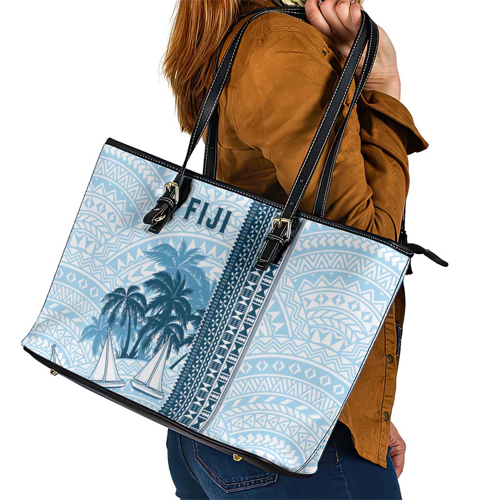Fiji Regatta Leather Tote Bag Palm Tree Tapa Pattern - Polynesian Pride