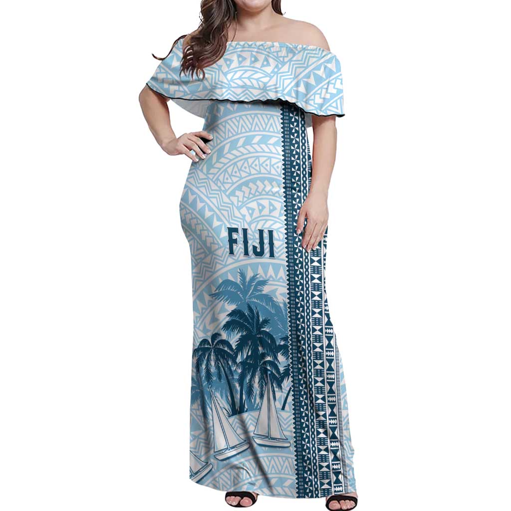 Custom Fiji Regatta Off Shoulder Maxi Dress Palm Tree Tapa Pattern - Polynesian Pride