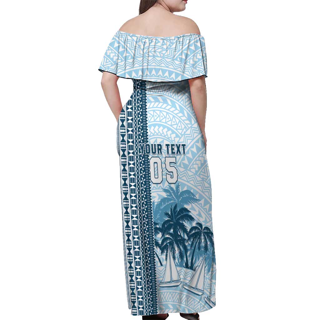 Custom Fiji Regatta Off Shoulder Maxi Dress Palm Tree Tapa Pattern - Polynesian Pride