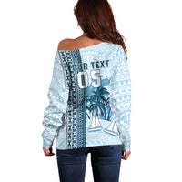 Custom Fiji Regatta Off Shoulder Sweater Palm Tree Tapa Pattern - Polynesian Pride