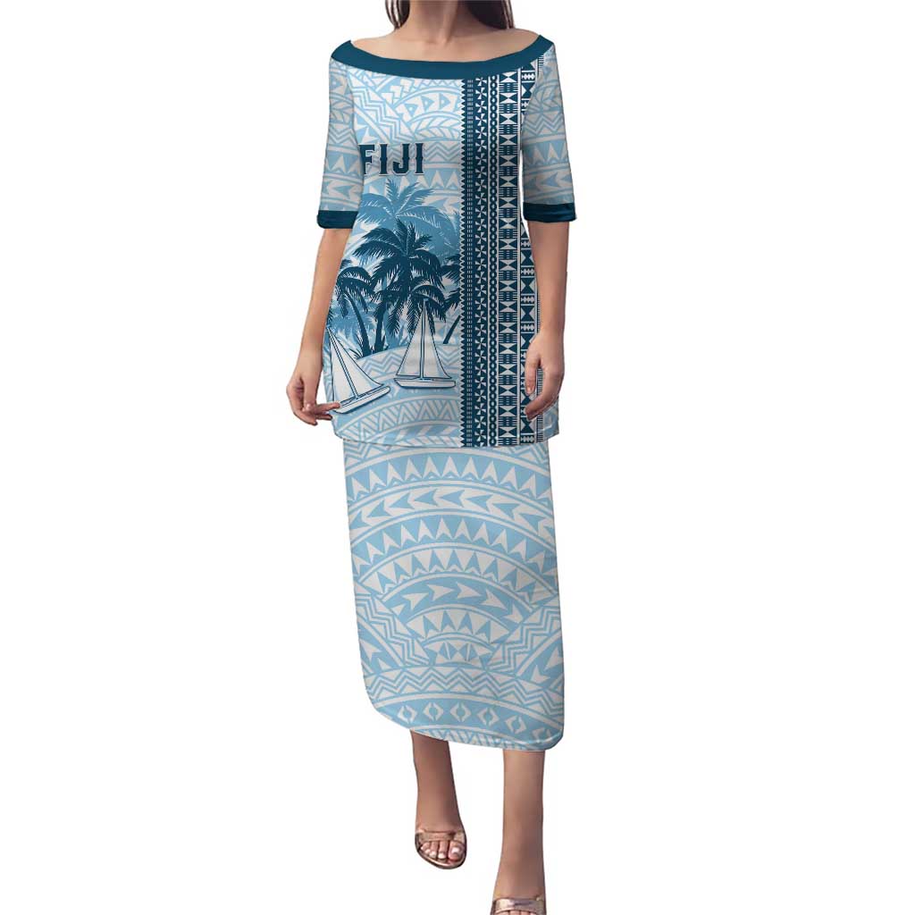 Custom Fiji Regatta Puletasi Palm Tree Tapa Pattern - Polynesian Pride