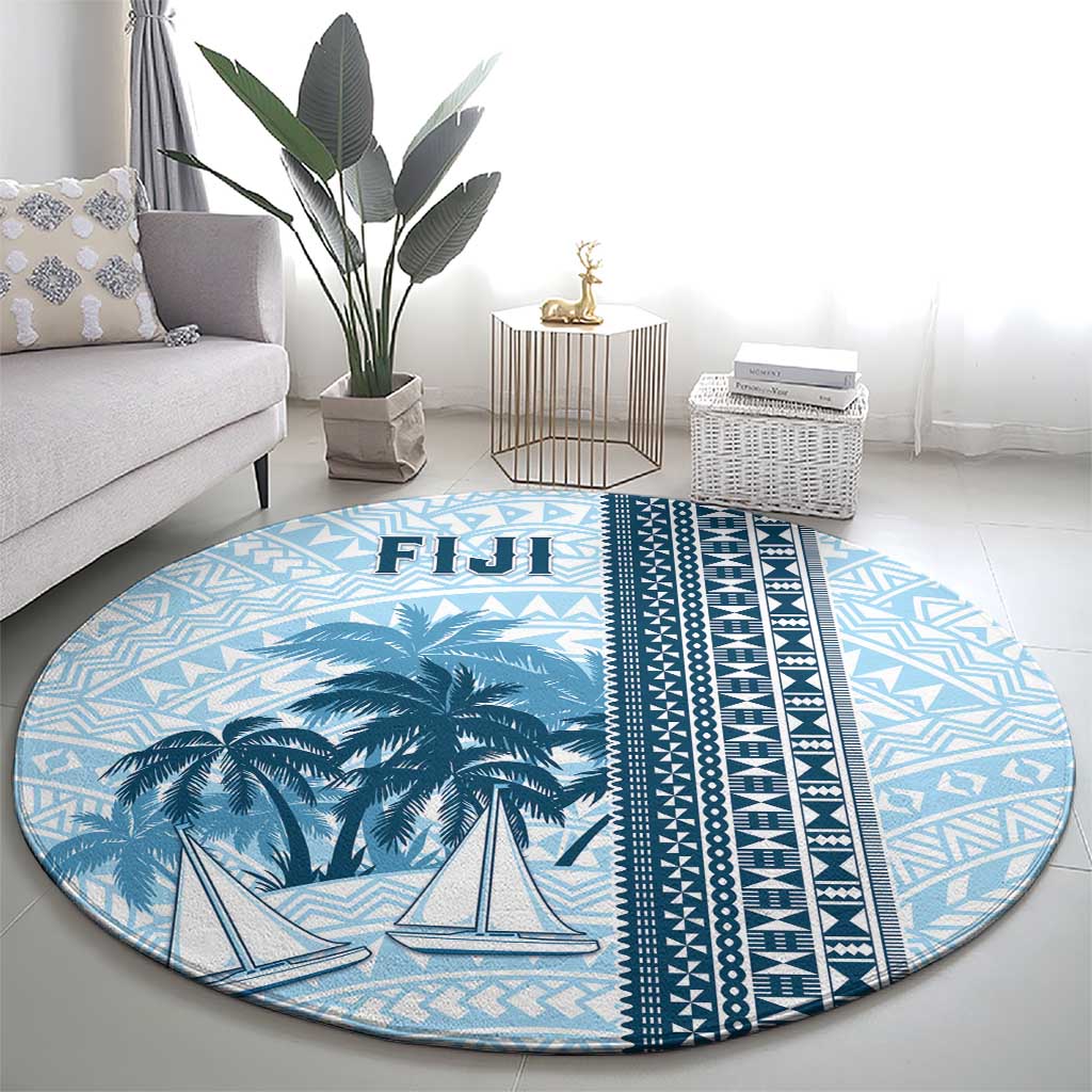 Fiji Regatta Round Carpet Palm Tree Tapa Pattern - Polynesian Pride