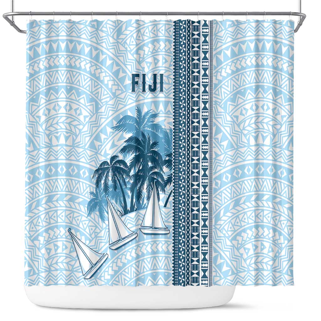 Fiji Regatta Shower Curtain Palm Tree Tapa Pattern - Polynesian Pride