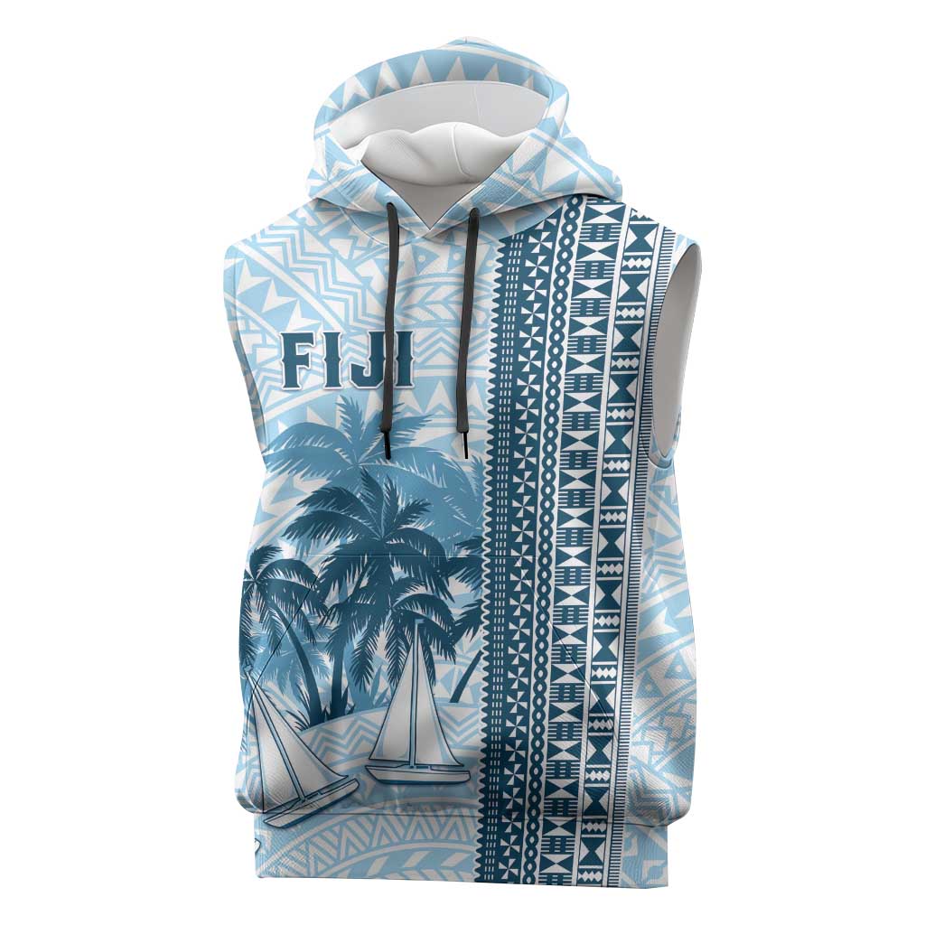 Custom Fiji Regatta Sleeveless Hoodie Palm Tree Tapa Pattern - Polynesian Pride
