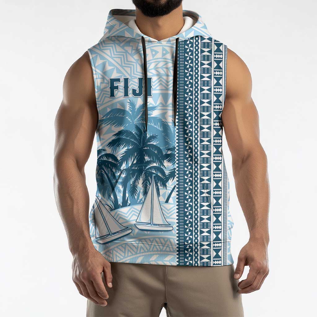 Custom Fiji Regatta Sleeveless Hoodie Palm Tree Tapa Pattern - Polynesian Pride