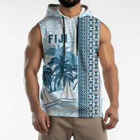 Custom Fiji Regatta Sleeveless Hoodie Palm Tree Tapa Pattern - Polynesian Pride