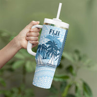 Custom Fiji Regatta Tumbler With Handle Palm Tree Tapa Pattern - Polynesian Pride