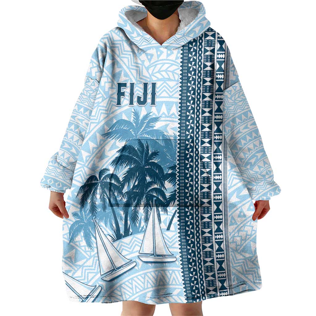 Custom Fiji Regatta Wearable Blanket Hoodie Palm Tree Tapa Pattern - Polynesian Pride