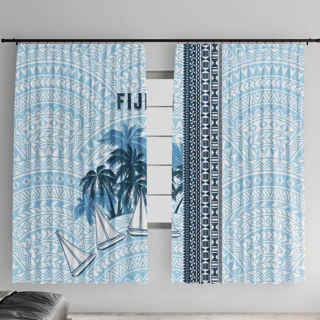 Fiji Regatta Window Curtain Palm Tree Tapa Pattern - Polynesian Pride