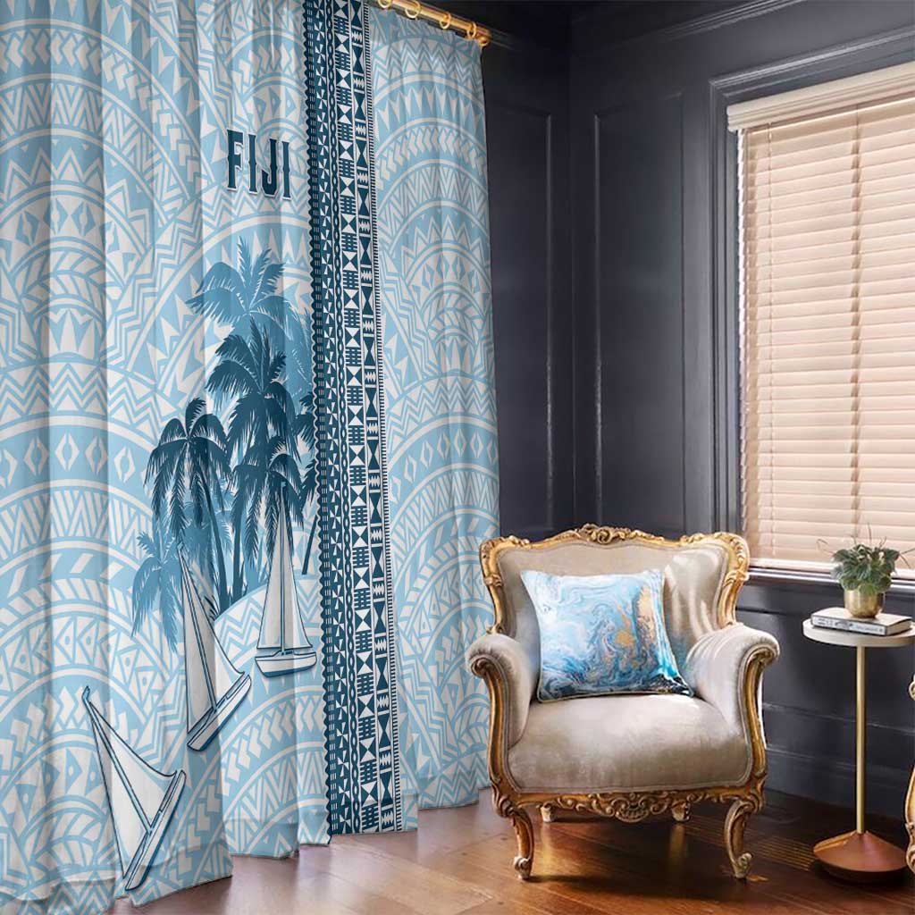 Fiji Regatta Window Curtain Palm Tree Tapa Pattern - Polynesian Pride