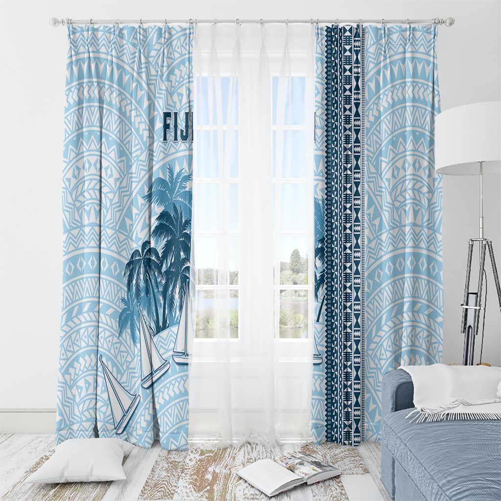 Fiji Regatta Window Curtain Palm Tree Tapa Pattern - Polynesian Pride