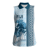 Custom Fiji Regatta Women Sleeveless Polo Shirt Palm Tree Tapa Pattern LT05 Female Blue - Polynesian Pride