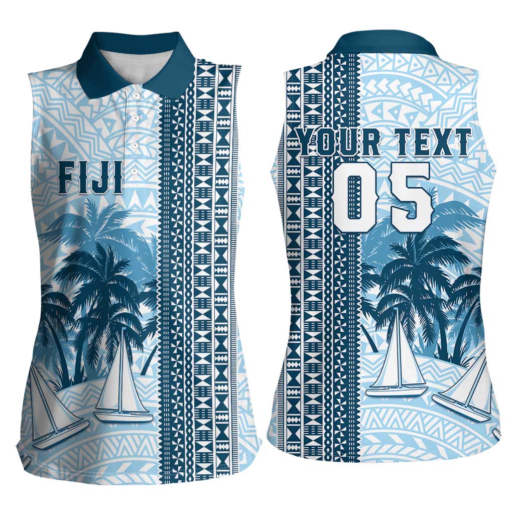 Custom Fiji Regatta Women Sleeveless Polo Shirt Palm Tree Tapa Pattern LT05 - Polynesian Pride