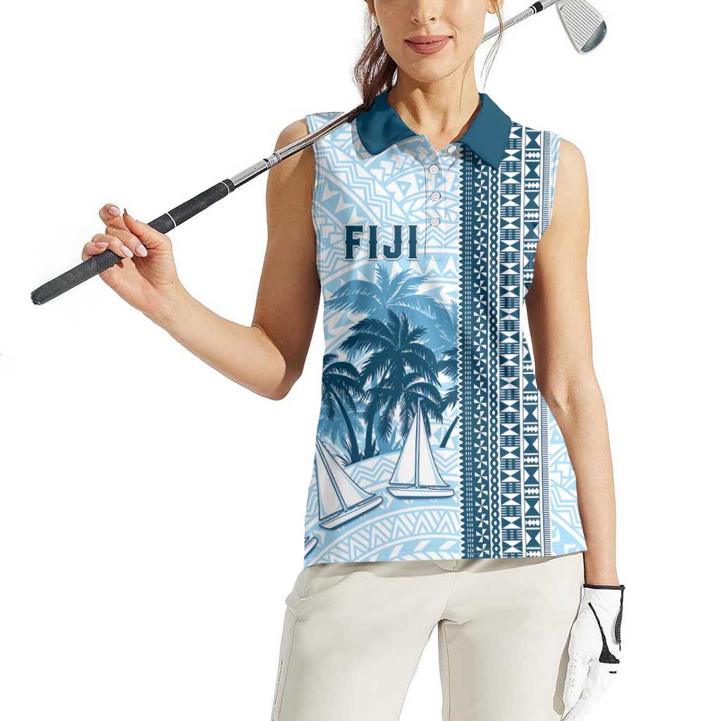 Custom Fiji Regatta Women Sleeveless Polo Shirt Palm Tree Tapa Pattern LT05 - Polynesian Pride