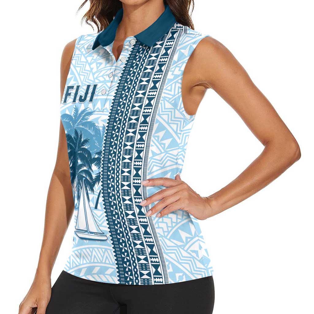 Custom Fiji Regatta Women Sleeveless Polo Shirt Palm Tree Tapa Pattern LT05 - Polynesian Pride