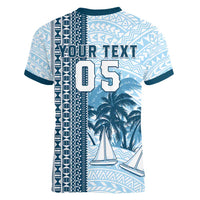 Custom Fiji Regatta Women V-Neck T-Shirt Palm Tree Tapa Pattern - Polynesian Pride