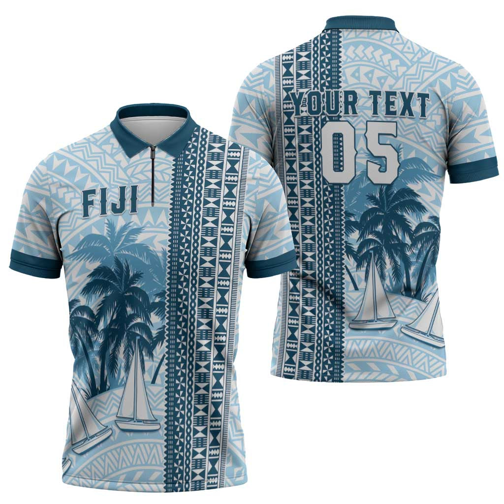 Custom Fiji Regatta Zipper Polo Shirt Palm Tree Tapa Pattern - Polynesian Pride