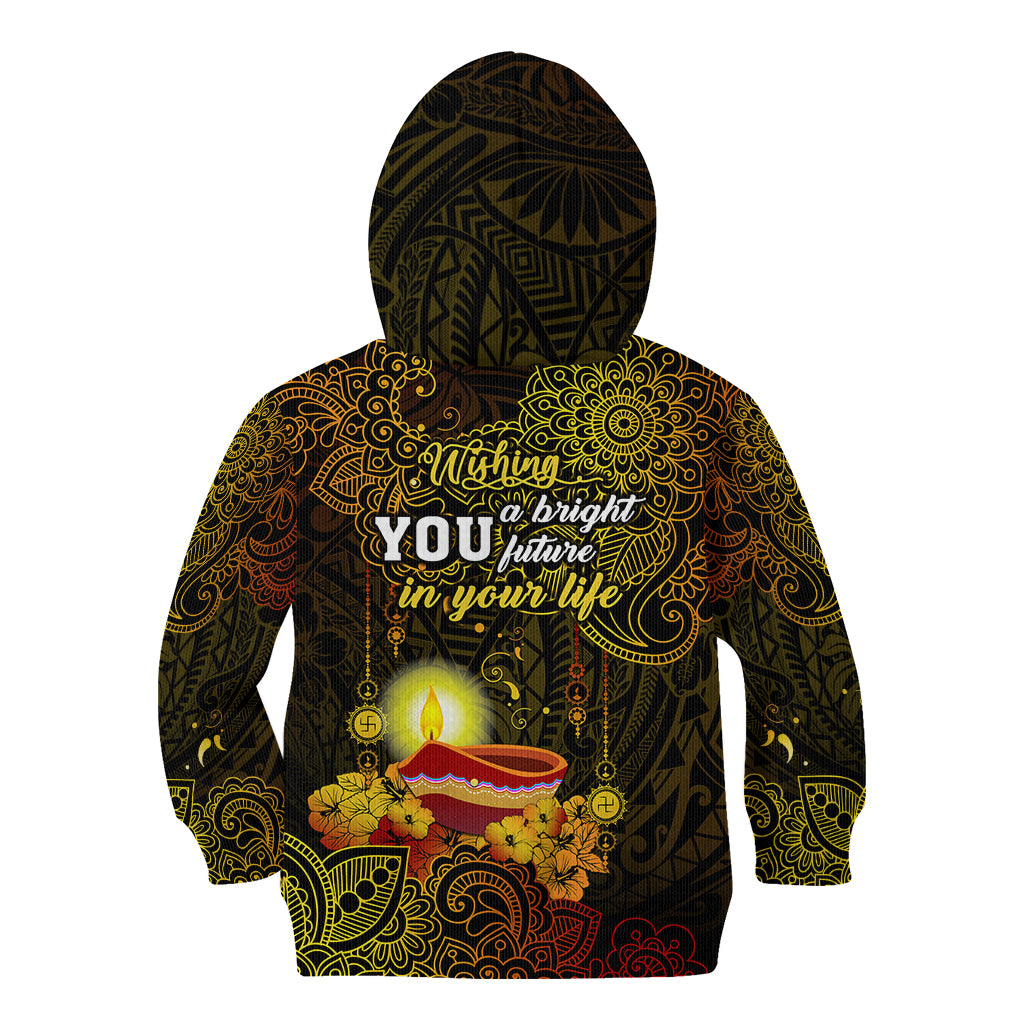 Happy Diwali Festival Kid Hoodie Diya Lamp Hibiscus Polynesian Pattern LT05 - Polynesian Pride