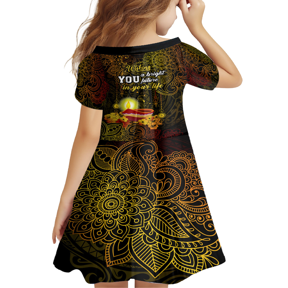 happy-diwali-festival-kid-short-sleeve-dress-diya-lamp-hibiscus-polynesian-pattern