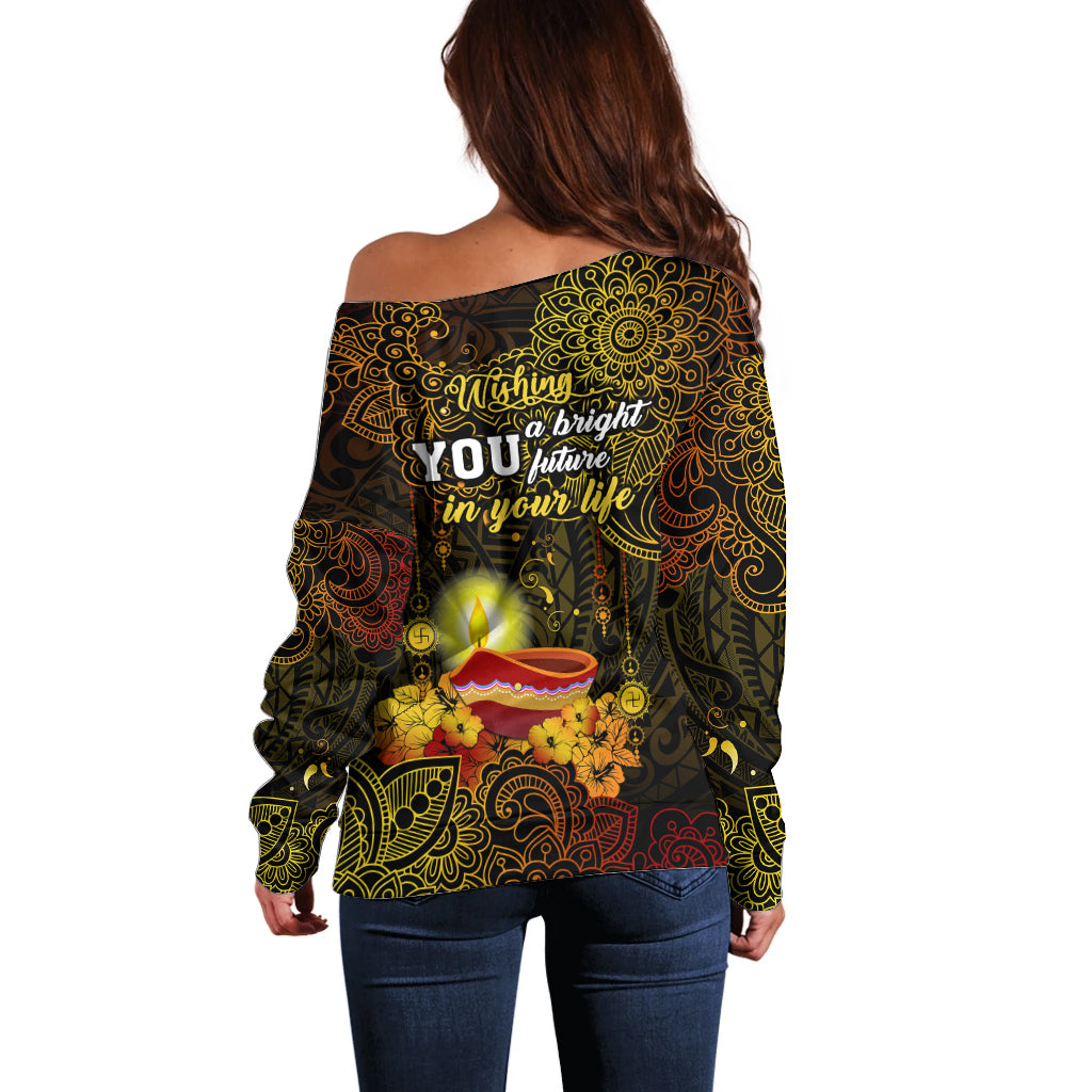 happy-diwali-festival-off-shoulder-sweater-diya-lamp-hibiscus-polynesian-pattern