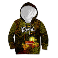Personalized Happy Diwali Festival Kid Hoodie Diya Lamp Hibiscus Polynesian Pattern LT05 Hoodie Yellow - Polynesian Pride