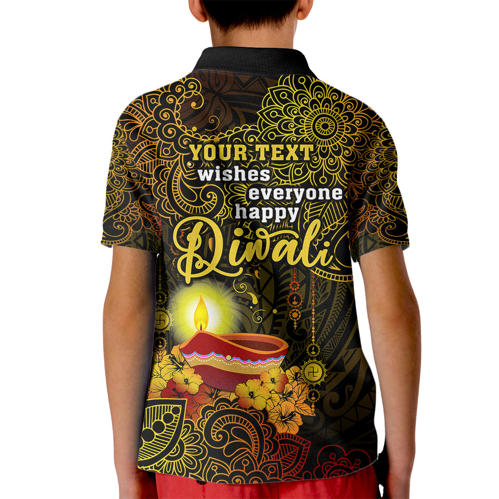 Personalized Happy Diwali Festival Kid Polo Shirt Diya Lamp Hibiscus Polynesian Pattern LT05 - Polynesian Pride