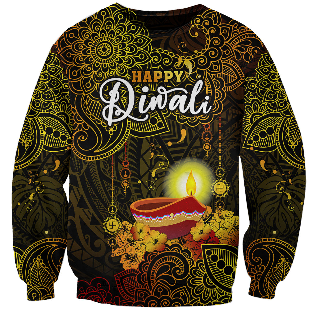 personalized-happy-diwali-festival-sweatshirt-diya-lamp-hibiscus-polynesian-pattern