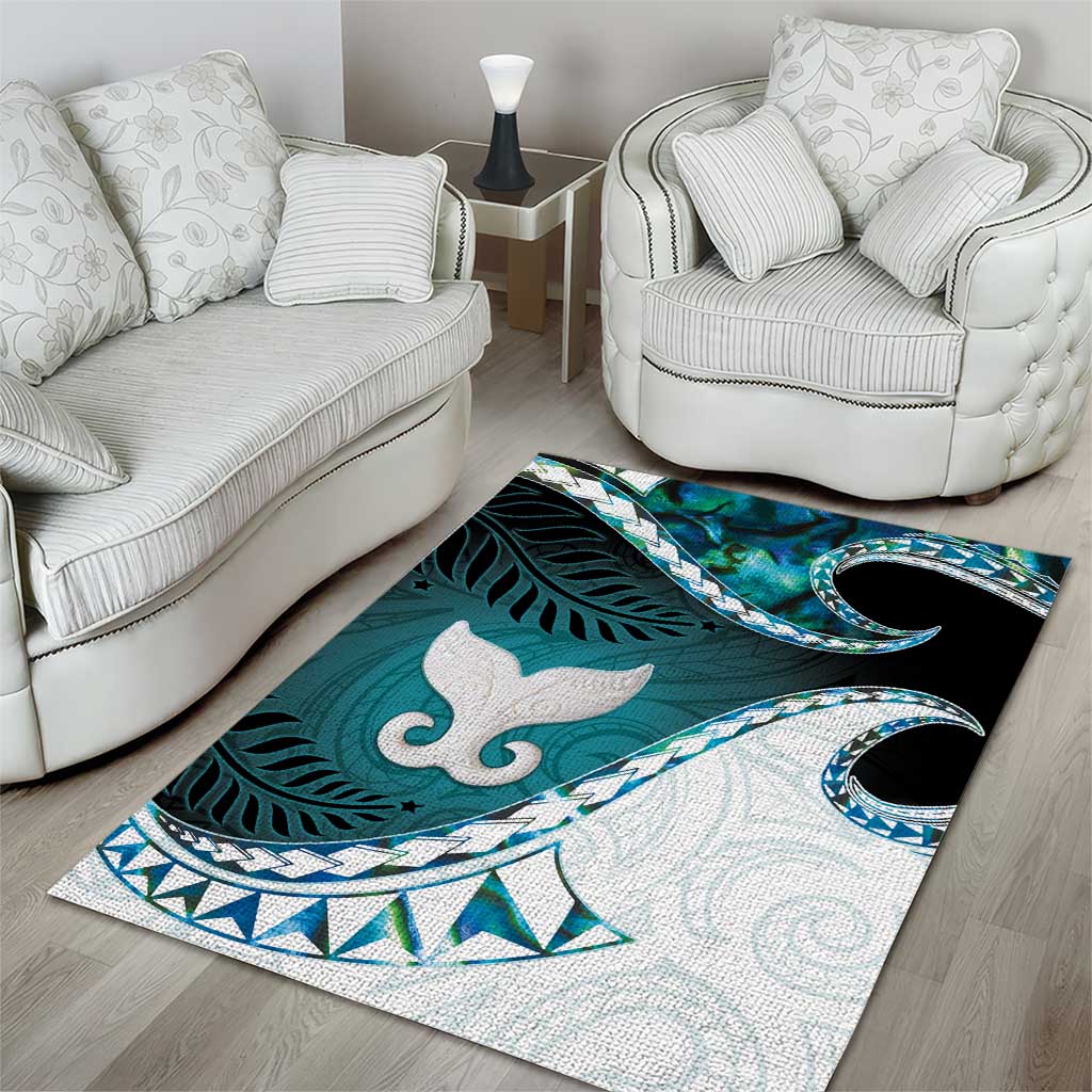 Aotearoa New Zealand Area Rug Maori Wera Paua Shell Teal Glitter
