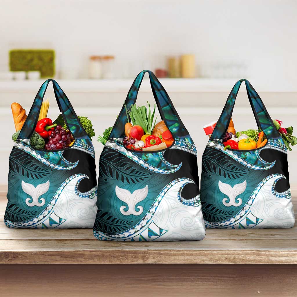 Aotearoa New Zealand Grocery Bag Maori Wera Paua Shell Teal Glitter
