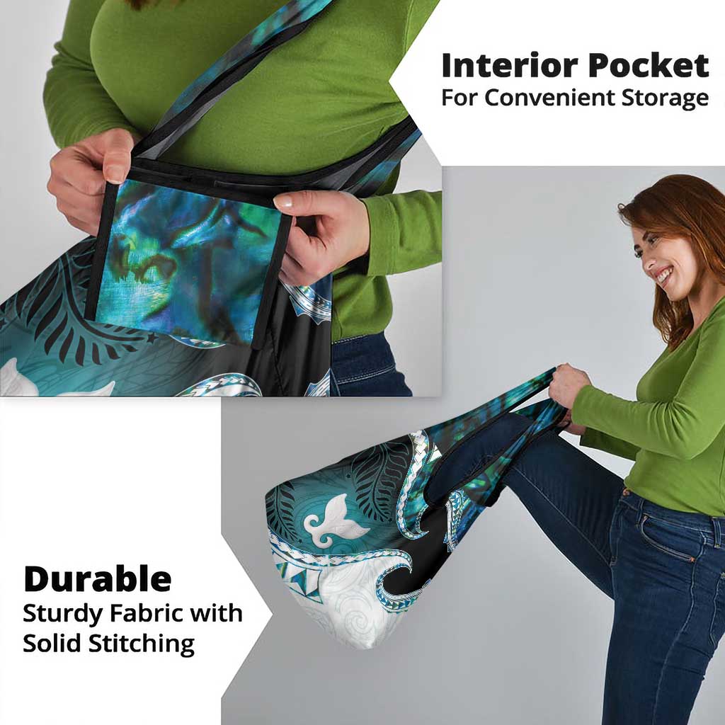 Aotearoa New Zealand Grocery Bag Maori Wera Paua Shell Teal Glitter