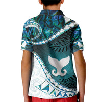 Aotearoa New Zealand Kid Polo Shirt Maori Wera Paua Shell Teal Glitter