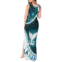 Aotearoa New Zealand Tank Maxi Dress Maori Wera Paua Shell Teal Glitter