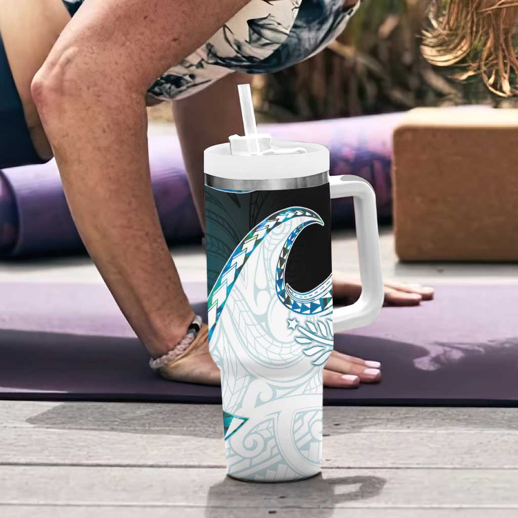 Aotearoa New Zealand Tumbler With Handle Maori Wera Paua Shell Teal Glitter